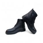 Siyah Önden Bağcıklı Yandan Fermuarlı Hakiki Deri Erkek Bot
