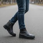 Siyah Yandan Fermuarlı Hakiki Deri Erkek Bot