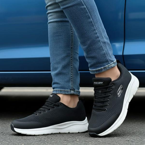 Skechers Air File Beyaz Taban Siyah Beyaz