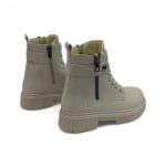 Bej Kemer Bağcıkl Detaylı Yandan Fermuarlı Kadın Kısa Bot