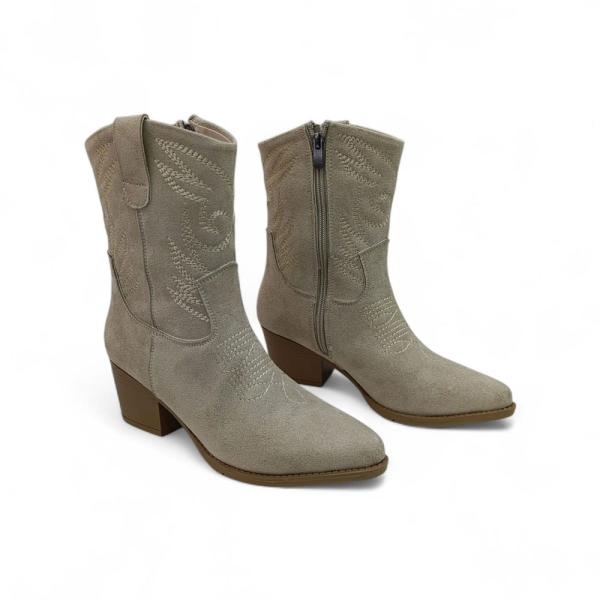 Bej Süet Yandan Fermuarlı  Kadın Kovboy bot