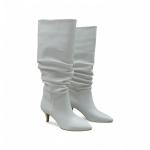 Beyaz İnce Taban Körüklü Dizaltı Sivri Burun Kadın Çizme