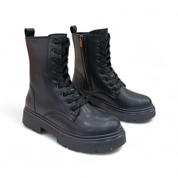 Siyah Bağcıklı Fermuarlı Kadın Postal