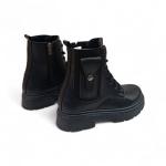 Siyah Cep Bağcık Detaylı Fermuarlı Kadın Bot