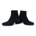 Siyah Süet Kısa Topuklu Yandan Fermuarlı Galvaniz Ökçe Kadın Bot