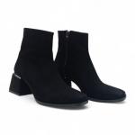 Siyah Süet Kısa Topuklu Yandan Fermuarlı Galvaniz Ökçe Kadın Bot