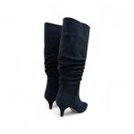 Siyah Süet İnce Taban Körüklü Dizaltı Sivri Burun Kadın Çizme