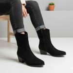 Siyah Süet Yandan Fermuarlı  Kadın Kovboy bot