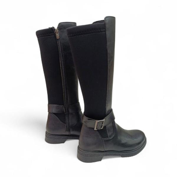 Siyah Toka Detaylı Arkası Lastik Strec Kadın Çizme