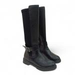 Siyah Toka Detaylı Arkası Lastik Strec Kadın Çizme