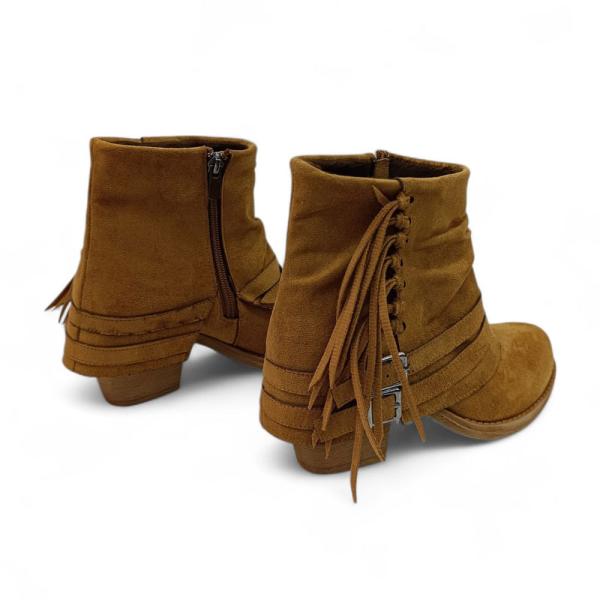 Taba Süet Püskül Toka Detaylı Fermuarlı Detaylı Kadın Topuklu Bot