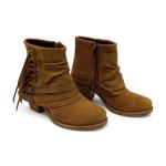 Taba Süet Püskül Toka Detaylı Fermuarlı Detaylı Kadın Topuklu Bot