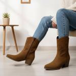 Taba Süet Yandan Fermuarlı  Kadın Kovboy bot