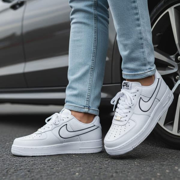 Nike Air Force Beyaz Siyah Kırışık Deri