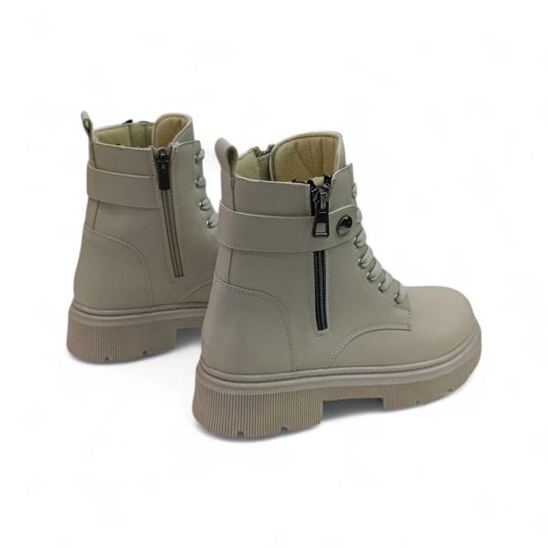 Bej Kemer Bağcıkl Detaylı Yandan Fermuarlı Kadın Kısa Bot