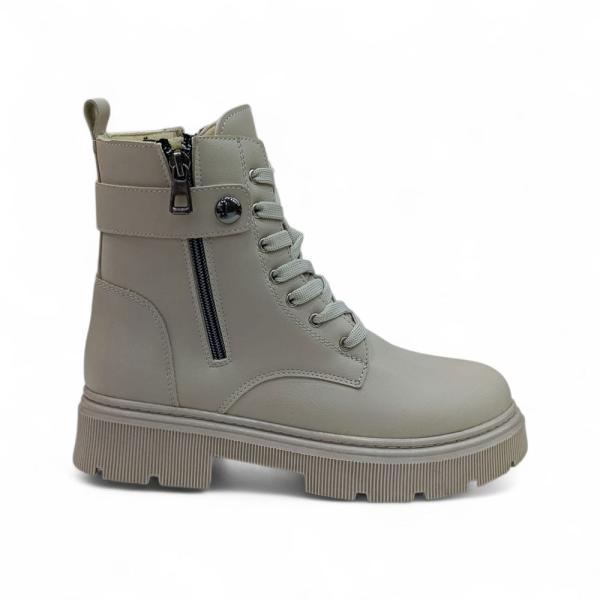 Bej Kemer Bağcıkl Detaylı Yandan Fermuarlı Kadın Kısa Bot