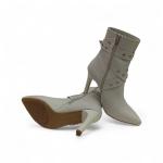 Bej Toka Detaylı İnce Taban Sivri Burun Kadın Topuklu Bot