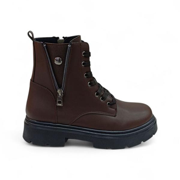 Kahve Fermuar Bağcık Detaylı Kadın Bot