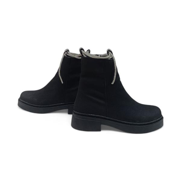 Siyah Süet Taşlı Yandan Fermuarlı Kısa Topuklu Kadın Bot