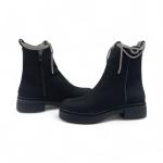 Siyah Süet Taşlı Yandan Fermuarlı Kısa Topuklu Kadın Bot