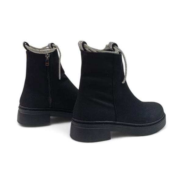 Siyah Süet Taşlı Yandan Fermuarlı Kısa Topuklu Kadın Bot