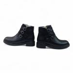 Siyah Cilt Toka Detaylı Yandan Fermuarlı Kısa Topuklu Kadın Bot