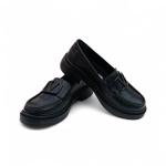 Siyah Cilt V toka Detaylı Kadın Loafer