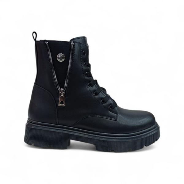 Siyah Fermuar Bağcık Detaylı Kadın Bot