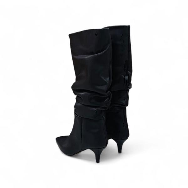 Siyah İnce Taban Körüklü Dizaltı Sivri Burun Kadın Çizme