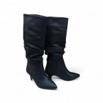 Siyah İnce Taban Körüklü Dizaltı Sivri Burun Kadın Çizme