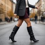 Siyah İnce Taban Körüklü Dizaltı Sivri Burun Kadın Çizme