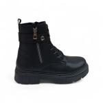 Siyah Kemer Bağcıkl Detaylı Yandan Fermuarlı Kadın Kısa Bot