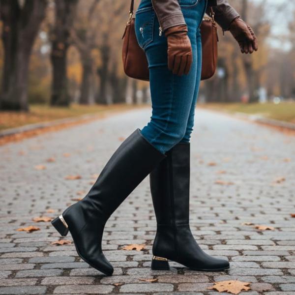 Siyah Yandan Fermuarlı Sivri Burun Topuklu Kadın Çizme