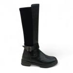 Siyah Toka Detaylı Arkası Lastik Strec Kadın Çizme